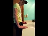 straight hunk with fat dick jerks off in bathroom
