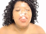 Ebony BBW gives sloppy BJ to her dildo