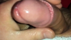 chubby boy get slow cumshot from uncut small cock very close