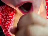 Licks dick like a lollipop. Cum on lips and tongue