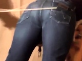 Caned over tight jeans Daddy boy