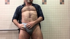 Hairy Daddy Strips and Jerks Off His Thick Shaft