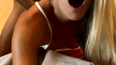 Blonde teen Vanessa Cage has hardcore sex in her bedroom