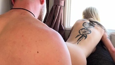 Hardcore fucking on the couch with amateur blonde
