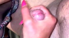 Light femdom and foot fetish play with brunette