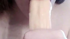 Bubble butt amateur goes solo with a toy in the powder room