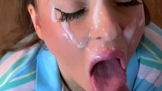 Bitch gives wam blowjob and handjob in pov scene