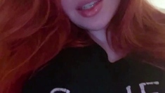 Redhead fingers pussy close up