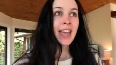 Amateur busty brunette masturbates and does hand job