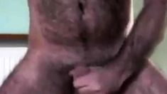 Hairy Daddy Strokes His Cock