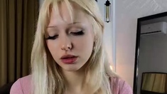 Close up with teen pussy pleased with dildo and vibrator