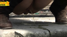 Amateur model in public nudity and outdoor dildo