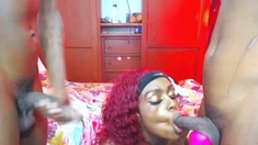 Ebony Tgirl Sucks And Strokes Two Big Black Cocks