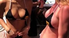 Beautiful amateur blonde barmaid paid sex in public