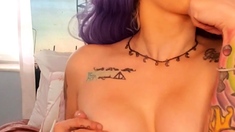 Amateur webcam slut shows tit on cam