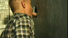 After blowjobs in the gloryhole, these two gay guys fuck each other