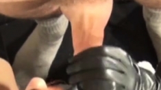 Amateur leather gloved sex