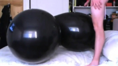 Undressing humping big balloon inflatable cum