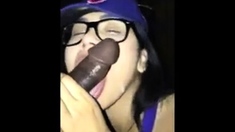 Amateaur Asian slut taking cum on her face,glasses and hat