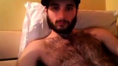 Hairy chest covered in cum