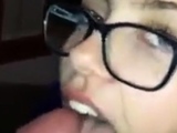 Girl with glasses gives blowjob but wasn't ready for cim